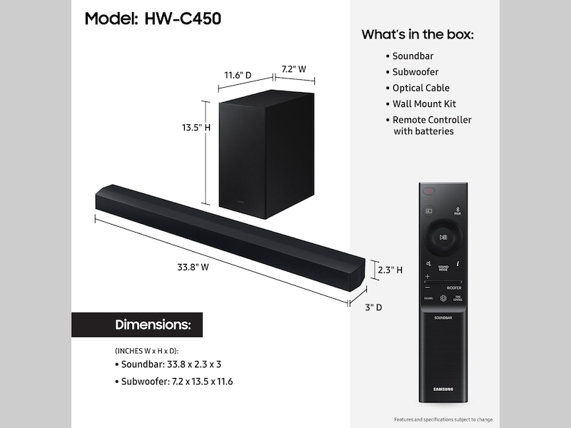 SAMSUNG 300W 2.1 CH SOUND BAR : HW-C450 - BrandCart Kenya